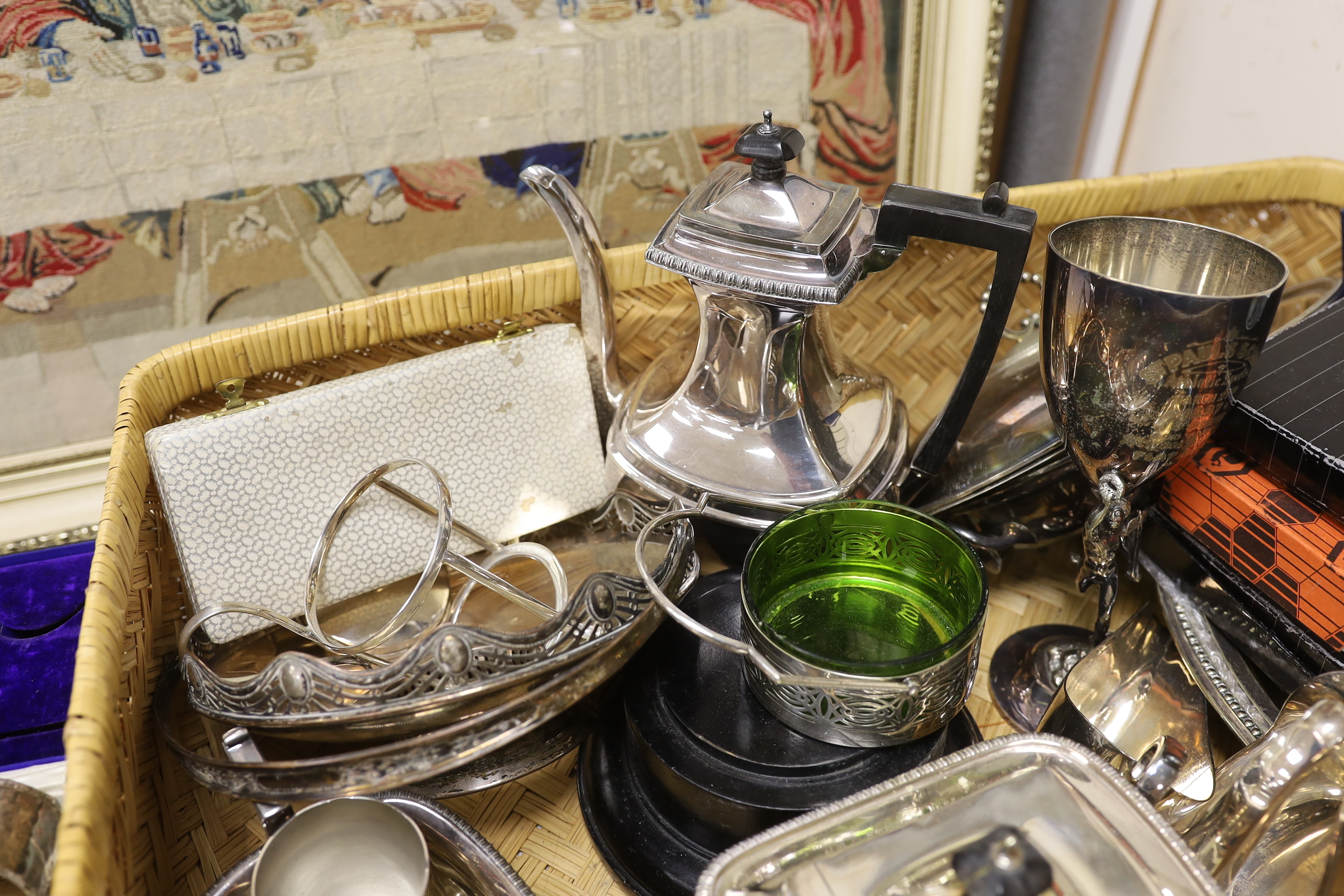 A quantity of assorted silver plated ware and some small silver